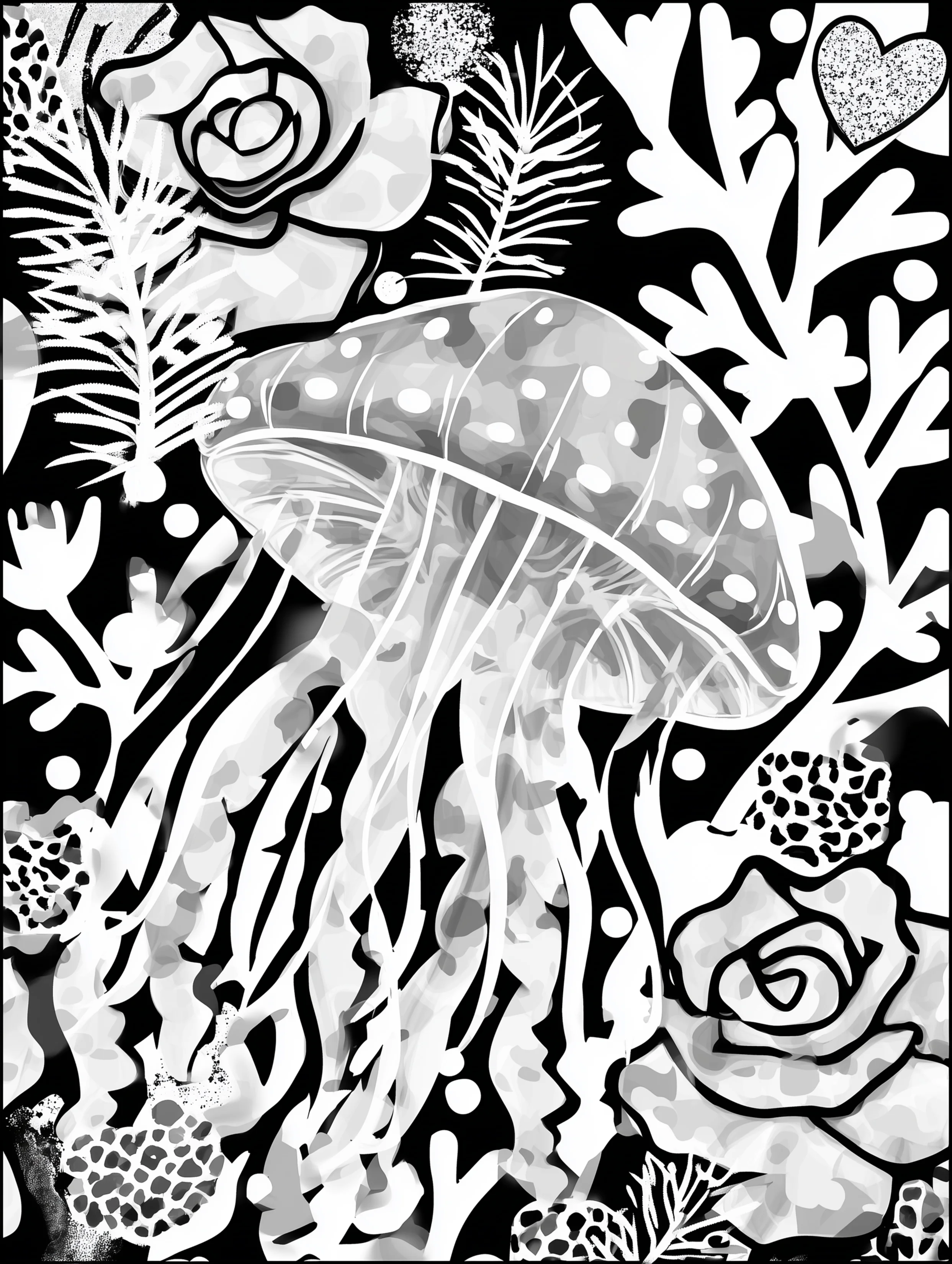 Free printable jellyfish coloring page for adults featuring a jellyfish swimming rightward